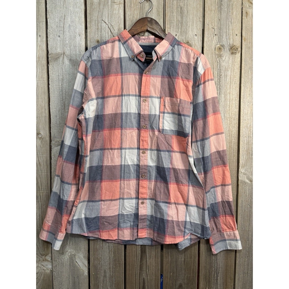 Ocean Current Plaid Button Up Shirt Mens XL Cotton‎  Coral Gray Long Sleeve